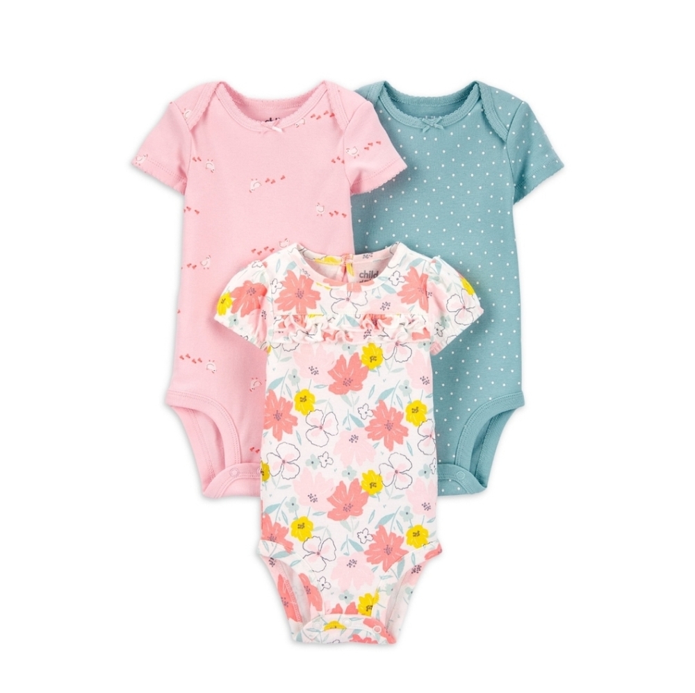 NWT carter ’s child of mine 0-3months girl pink/floral/polka dot onesies